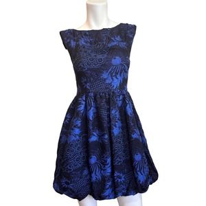 Alice + Olivia Blue & Black Floral Sleeveless Balloon Mini Dress sz 2